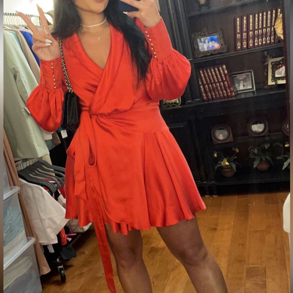 Zimmermann Ruffled Silk-Satin Mini Wrap Dress - Scarlet Red